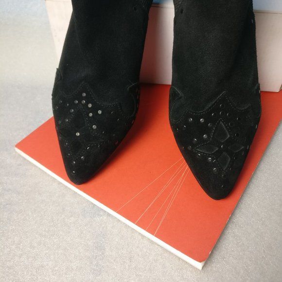 ivylee Copenhagen Suede Low heel Western studded ankle boot 39/8us BLACK - Picture 7 of 12